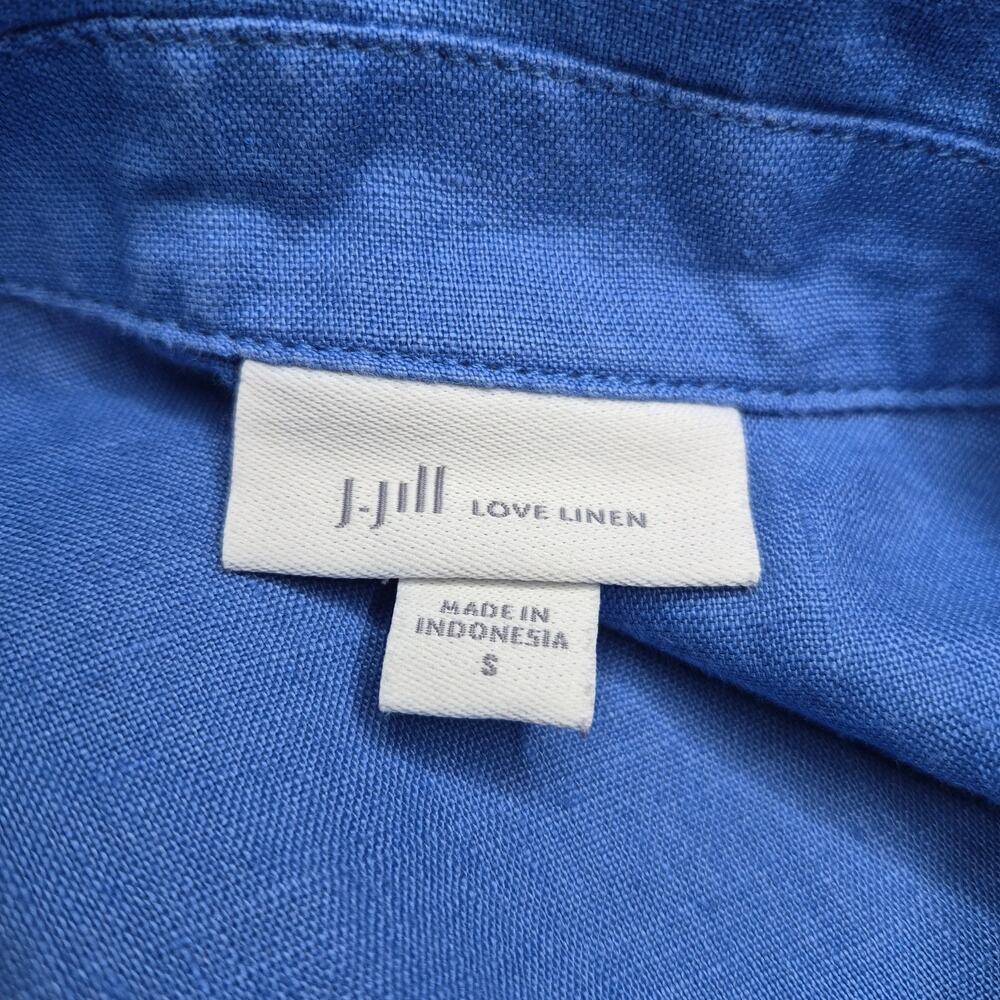 J Jill Blue Linen Popover Shirtdress Midi Shift Utility Pocket Long Sleeve Sz S - Picture 9 of 11